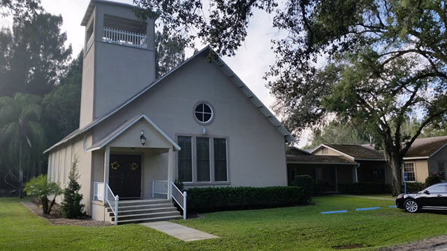 Fellsmere Union Church in 2015. Their anniversary was celebrated in the building to the right of the sanctuary.
